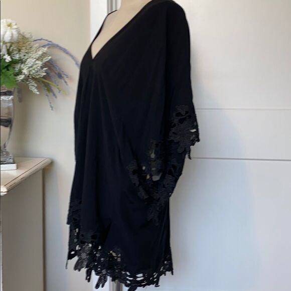 Stella & Dot Lace Trim Kimono Cover Up Black Large - Picture 5 of 13